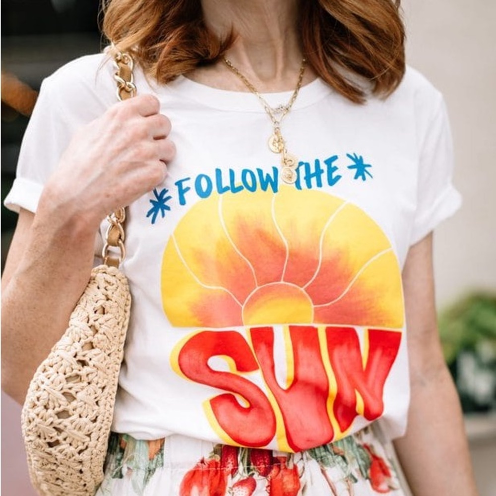 FARM Rio Anthropologie Follow The Sun White Graphic Tee